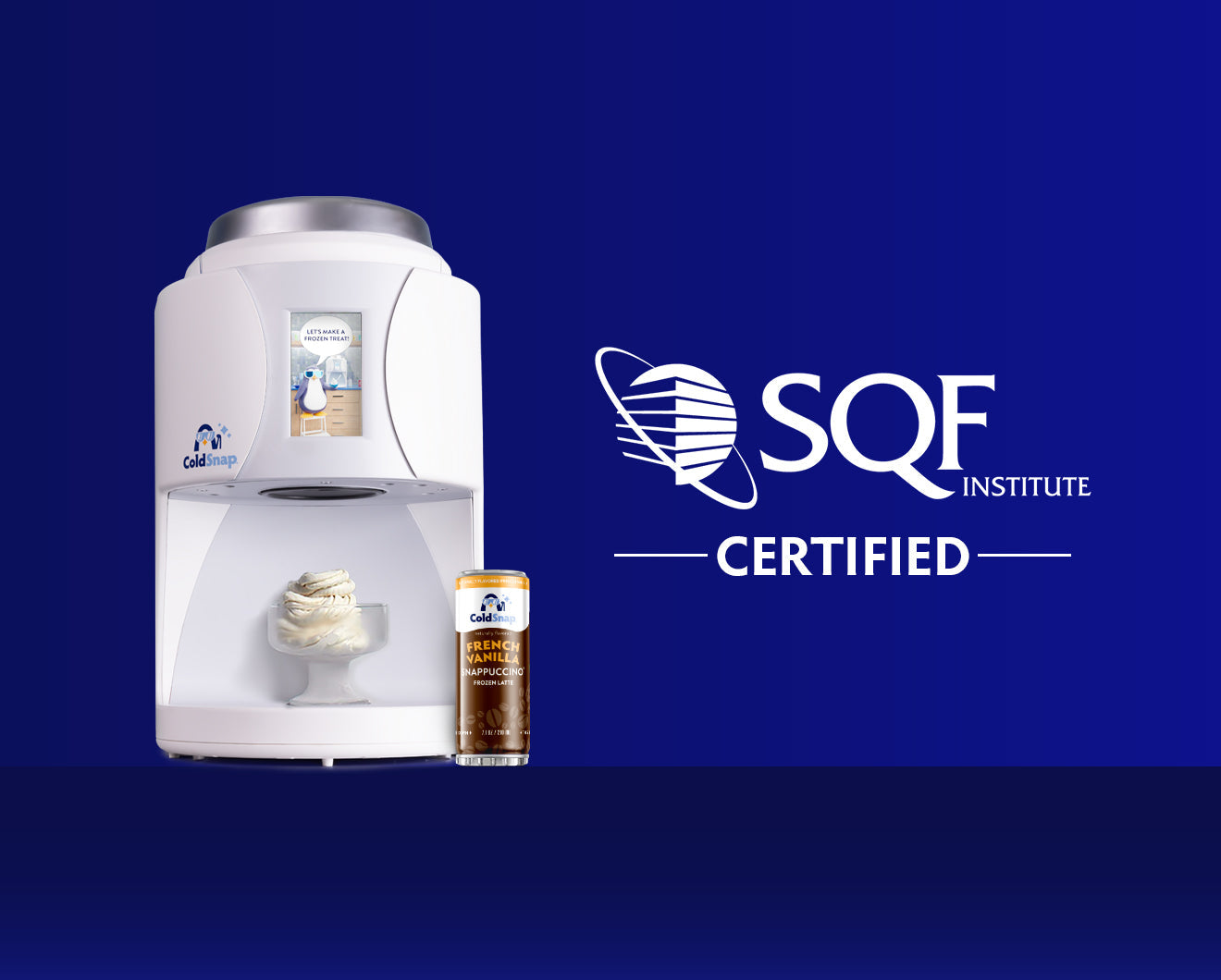 SQF Certified Badge next to the ColdSnap frozen treat machine