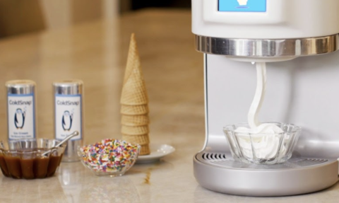 Coldsnap Ice Cream Machine dispensing vanilla ice cream into a bowl