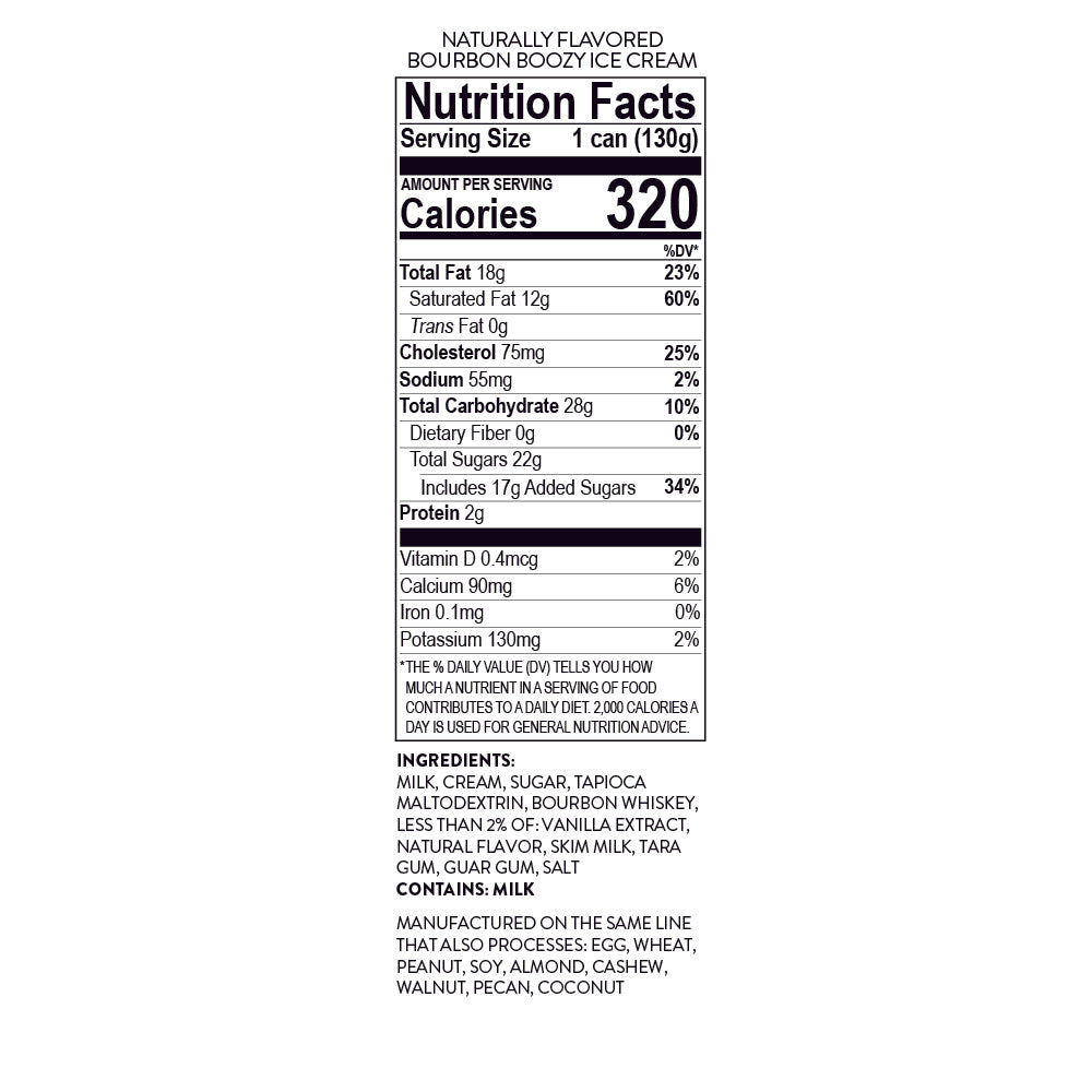 ColdSnap® Naturally Flavored Bourbon Boozy Ice Cream Nutrition Facts