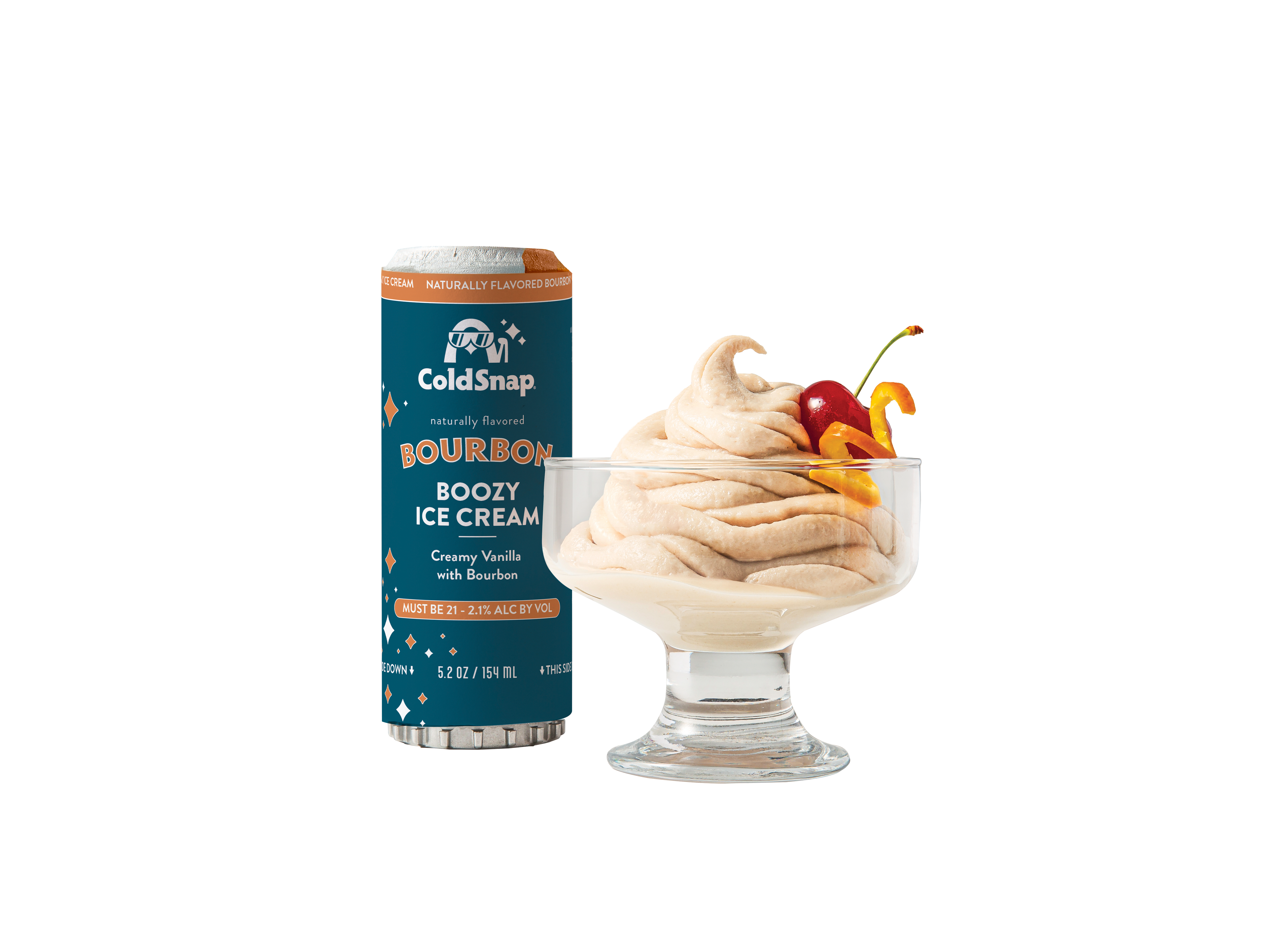 ColdSnap bourbon boozy ice cream pod with a bowl of bourbon boozy ice cream next to it. 