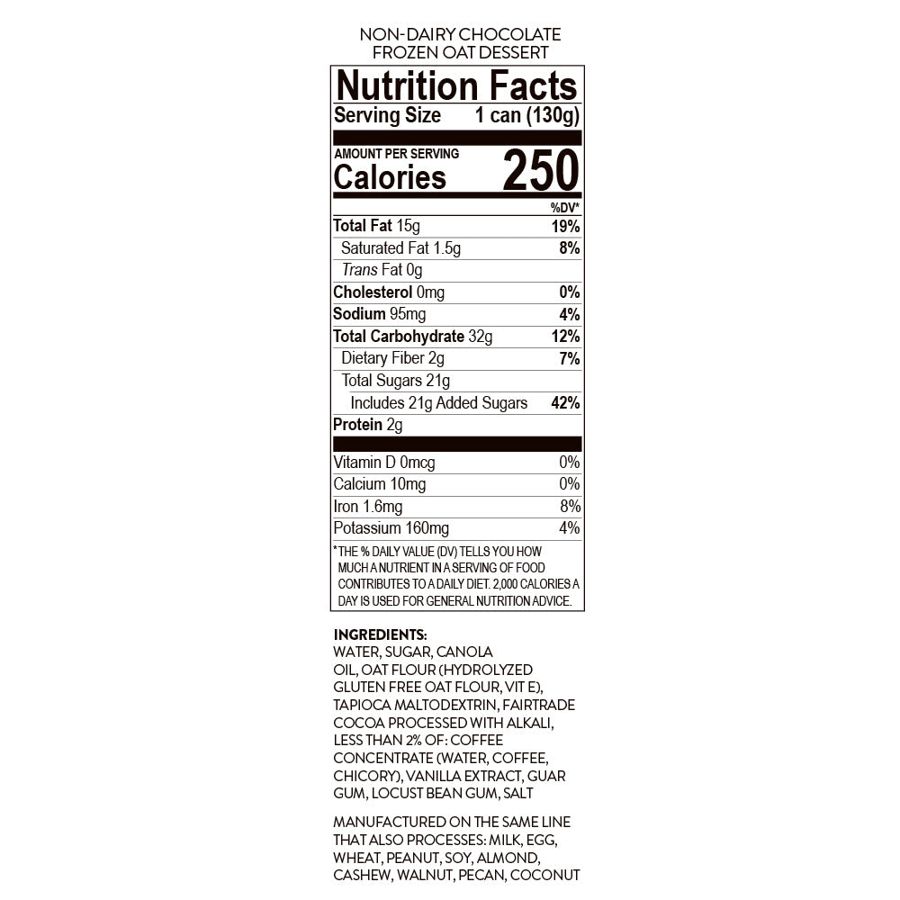 ColdSnap® Non-Dairy Chocolate Frozen Oat Dessert pod Nutrition Facts