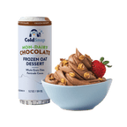 ColdSnap® Chocolate Oat Non-Dairy Frozen Dessert pod next to prepared bowl topped with golden oats and a strawberry