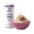 ColdSnap® Coffee Premium Ice Cream topped pod next to a prepared bowl with coffee beans