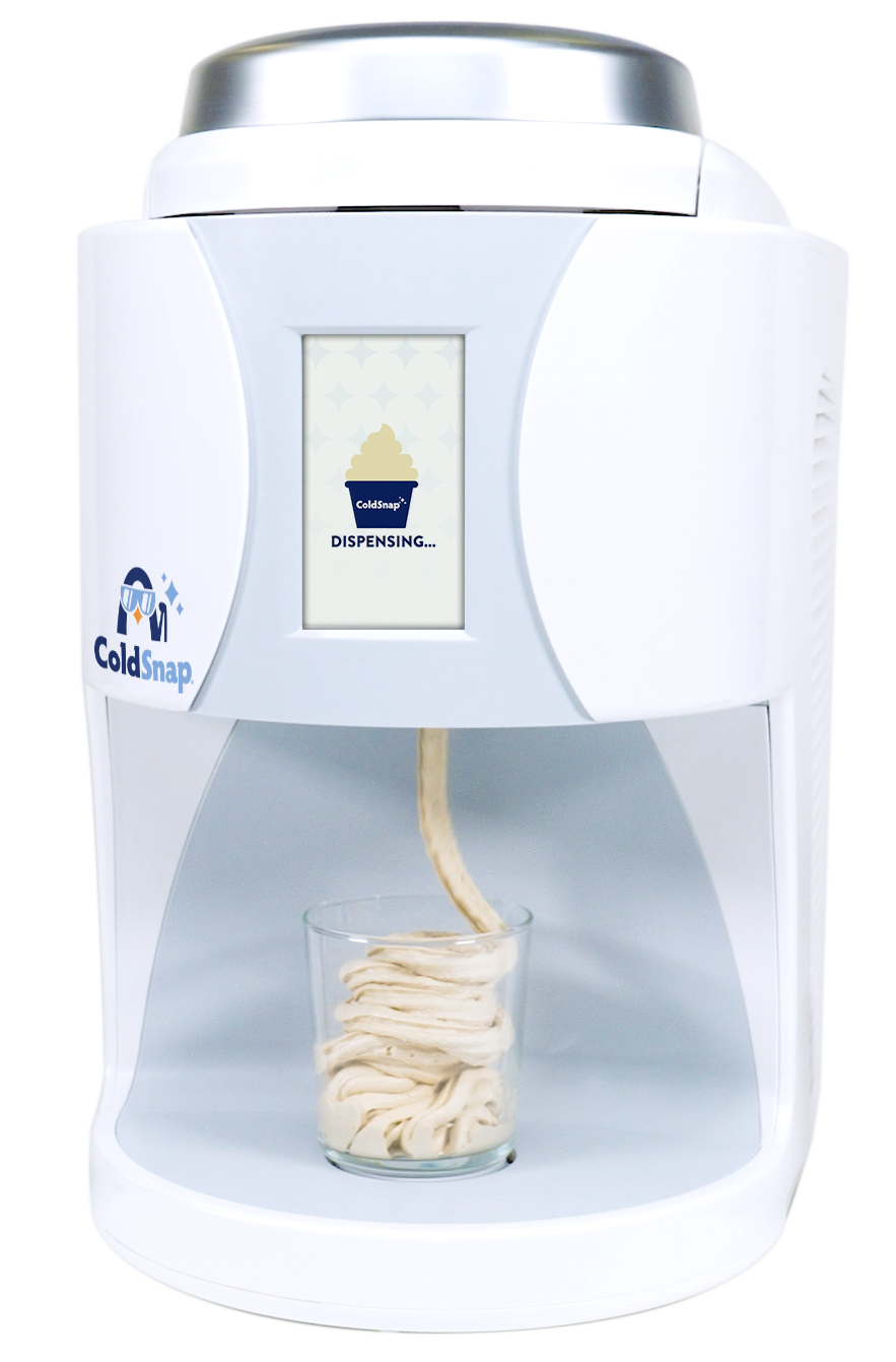 ColdSnap machine dispensing a delicious cup of ColdSnap ice cream into a clear glass. 