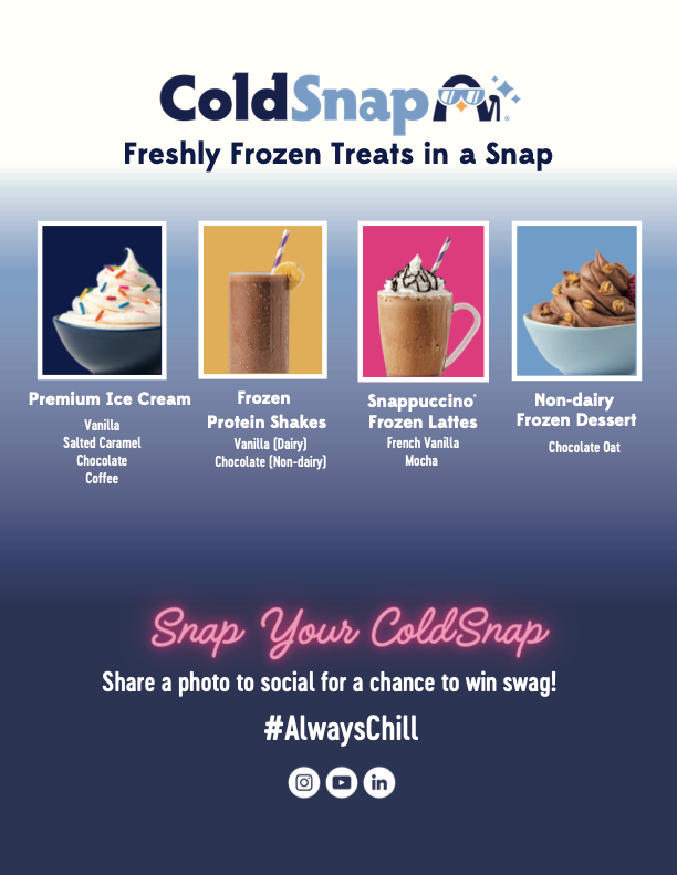 ColdSnap advertisement with images of frozen treats and promotional text on a blue background