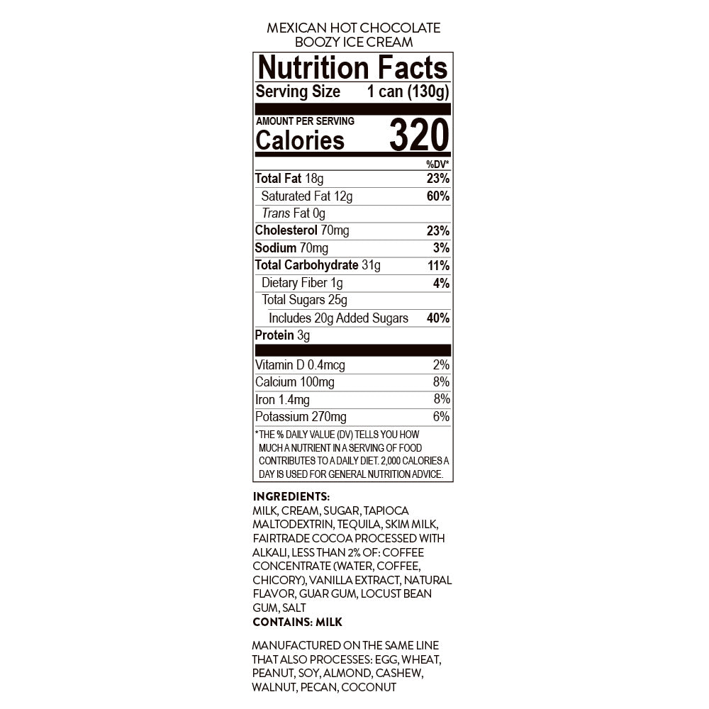 ColdSnap® Mexican Hot Chocolate Boozy Ice Cream Nutrition Facts