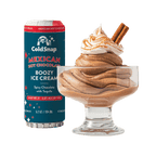 ColdSnap® Mexican Hot Chocolate Boozy Ice Cream pod next to a prepared bowl topped with whipped cream and cinnamon 