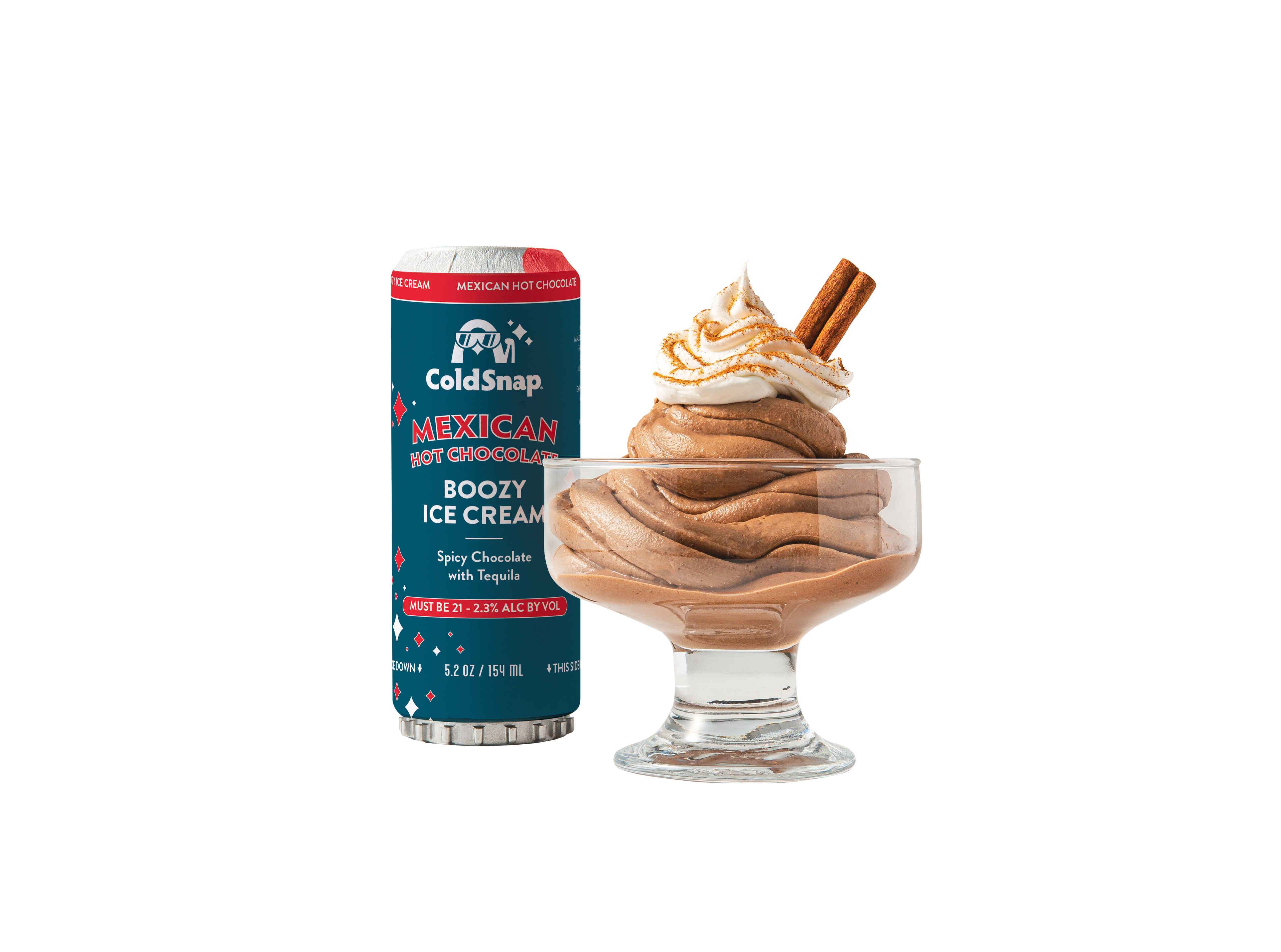 ColdSnap Mexican Hot Chocolate pod with a bowl of boozy ice cream next it.