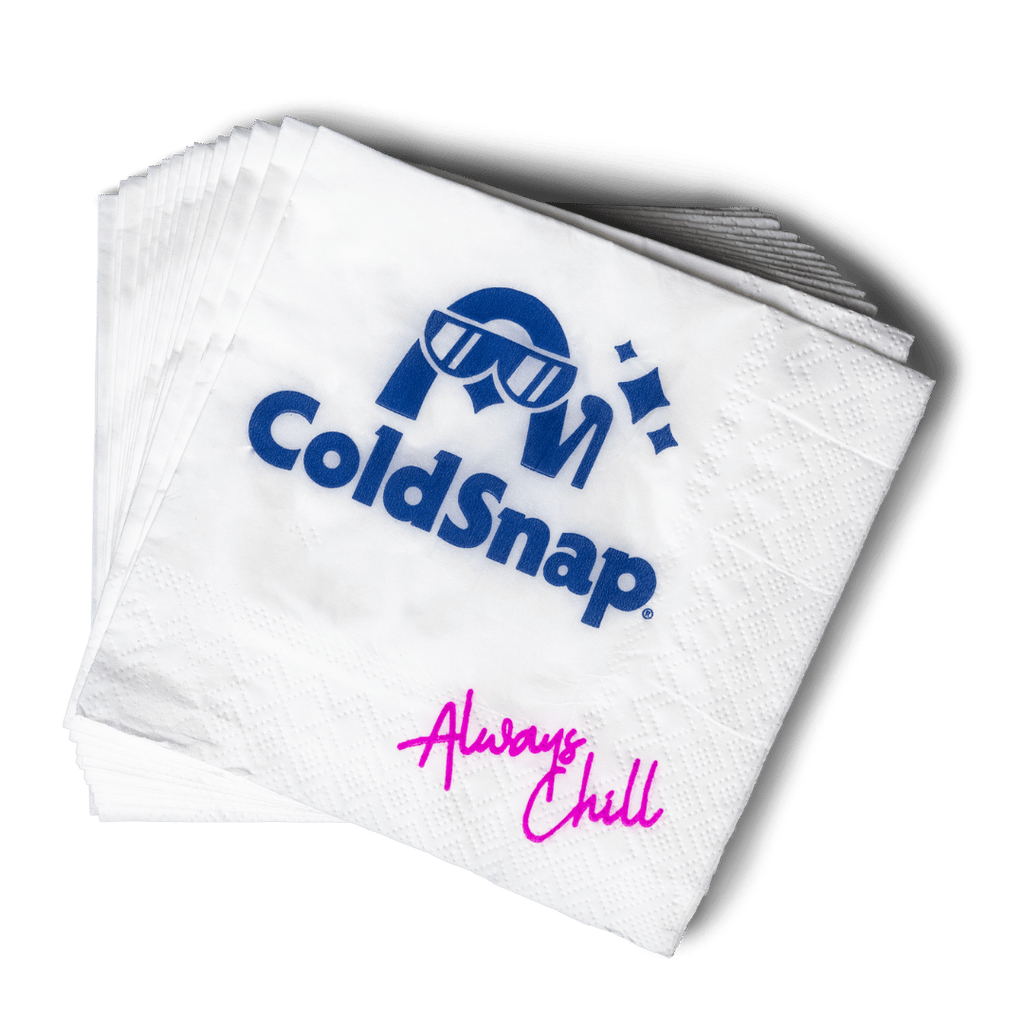 ColdSnap® branded napkins featuring the company logo and "Always Chill" slogan