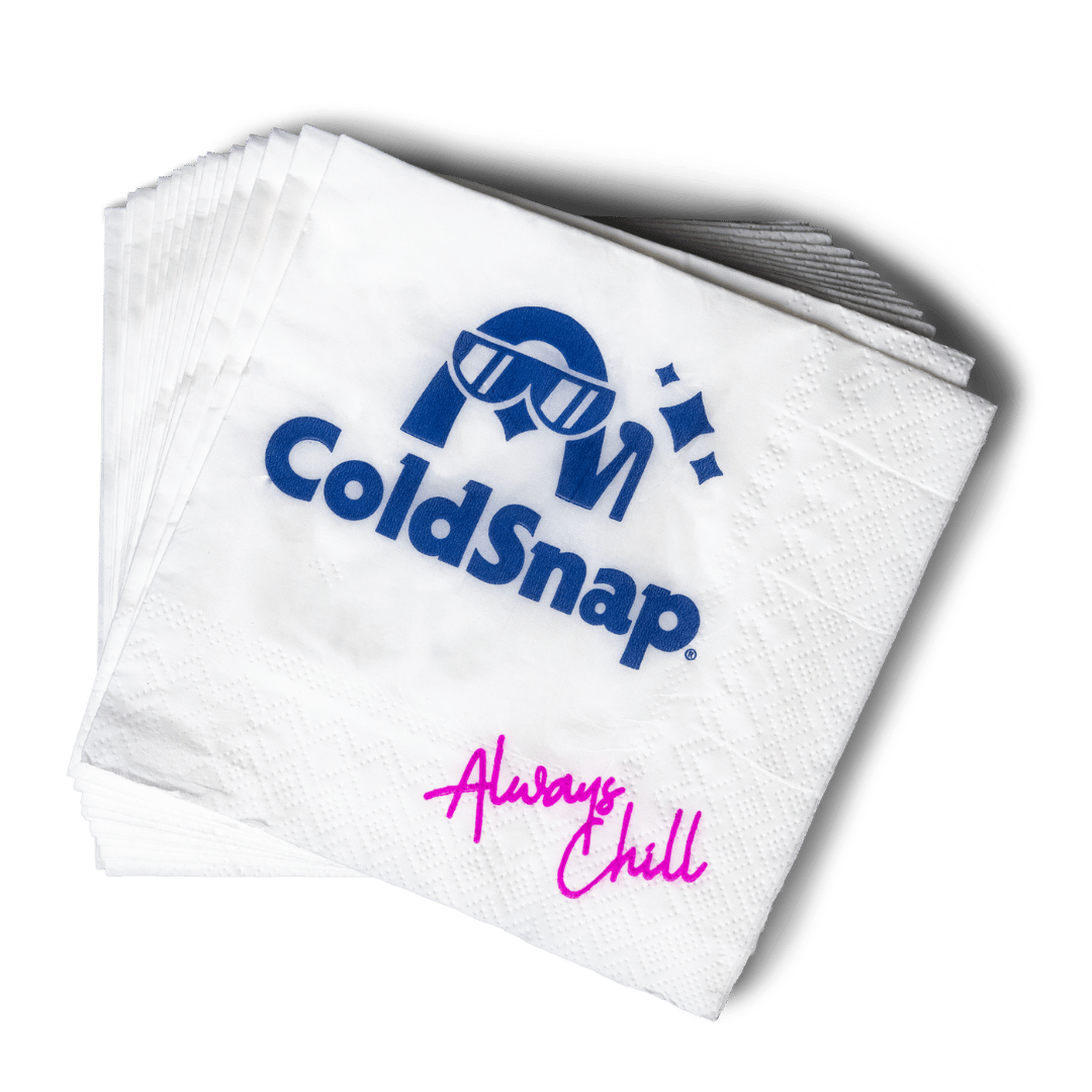 ColdSnap® branded napkins featuring the company logo and "Always Chill" slogan