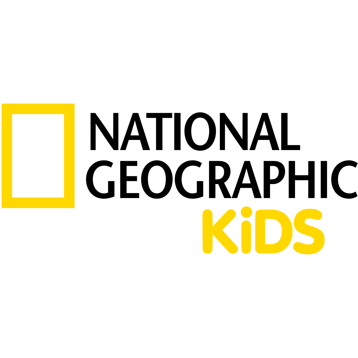 National Geographic Kids logo with yellow square and black text on a white background
