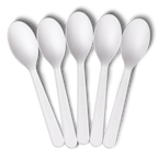 A set of five white spoons