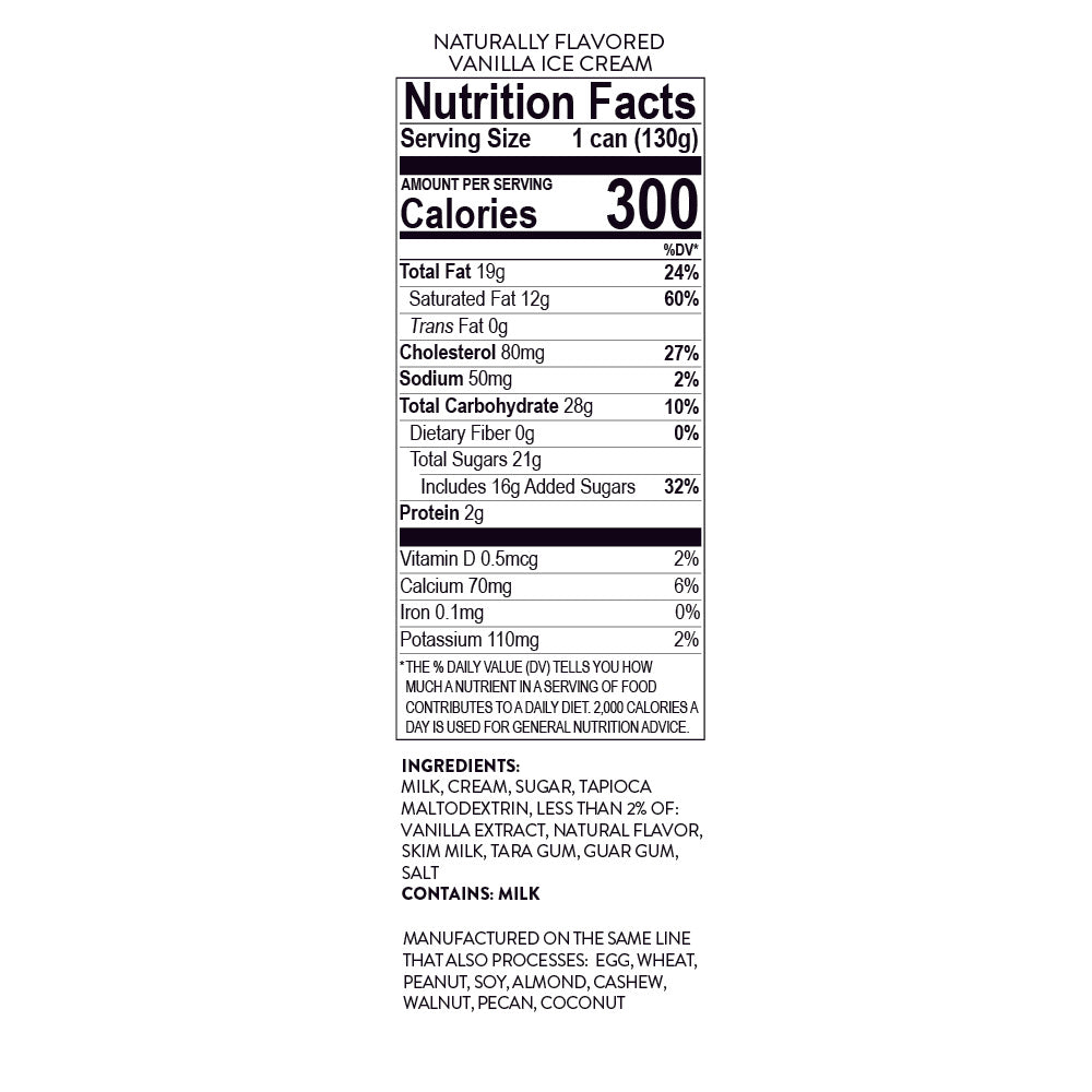 ColdSnap® Naturally Flavored Vanilla Ice Cream Nutrition Facts