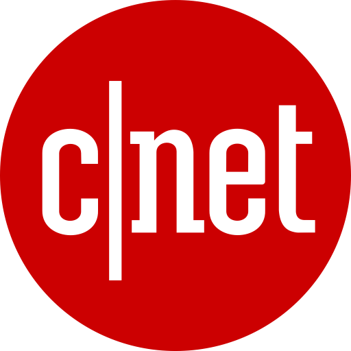 Cnet logo with white text on a red circle