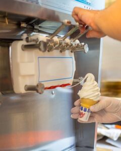 soft serve ice cream dispensing from machine
