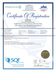 ColdSnap SQF Certification 